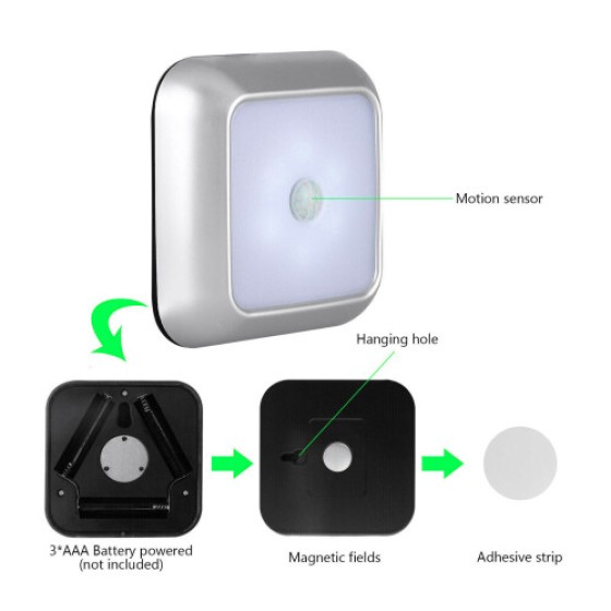 Lampu Sensor Gerak 6 LED, Lampu Malam Nirkabel PIR untuk Tangga, Ditenagai Baterai